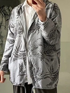 Made In Italy Lagenlook Lightweight Jacket Grey Mix Animal Print Hood Pockets L - Picture 1 of 12