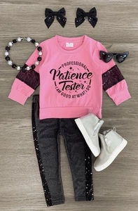 Girl’s Sparkle In Pink Professional Patience Tester” Pink Sequin Pant Set - 6 XL - Picture 1 of 17