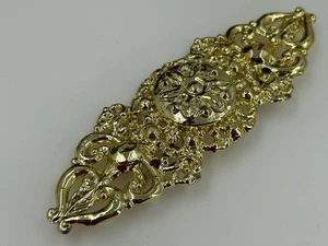Gold Tone Filigree Brooch Pin 5.5 Inch Ornate Floral Design Vintage Double Pin - Picture 1 of 5