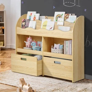 Oikiture Kids Bookshelf Children Bookcase Toy Storage Box Display Shelf Natural - Picture 1 of 10