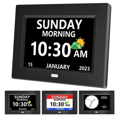 7 Inch Clock with Day and Date for Elderly Large Display Digital Clocks 12 Alarm - Image 1 of 4