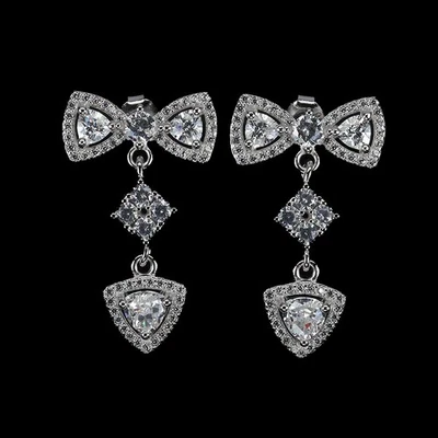 925 Sterling Silver Earrings Trilliant Simulated Cz 5mm Gemstone Jewelry - Image 1 of 4