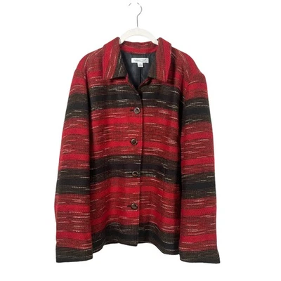 Chaqueta de tweed Coldwater Creek Serape roja negra para mujer XL Foto 1 de 4