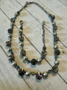 Sabika Kristall Halskette Armband Set Lila Blau Silber Handarbeit - Bild 1 von 9