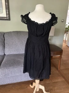 MILLY OF NEW YORK 6 Black Silk Mini Dress W/ Swiss Dot Overlay Side Zip Cap Slee - Picture 1 of 6