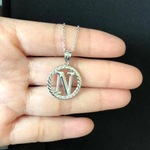 925 Sterling Silver Initial Any Letter in Rope Circle Pendant Necklace A-Z - Picture 1 of 62