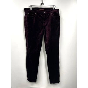 7 For All Mankind Burgundy Velvet Mid Rise Skinny Jean Pants Size 32 - Picture 1 of 10