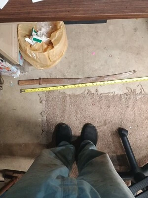 Extremely Rare Signed Carved Wooden Folk Art Trails Toy 32-in Sword - Image 1 of 4