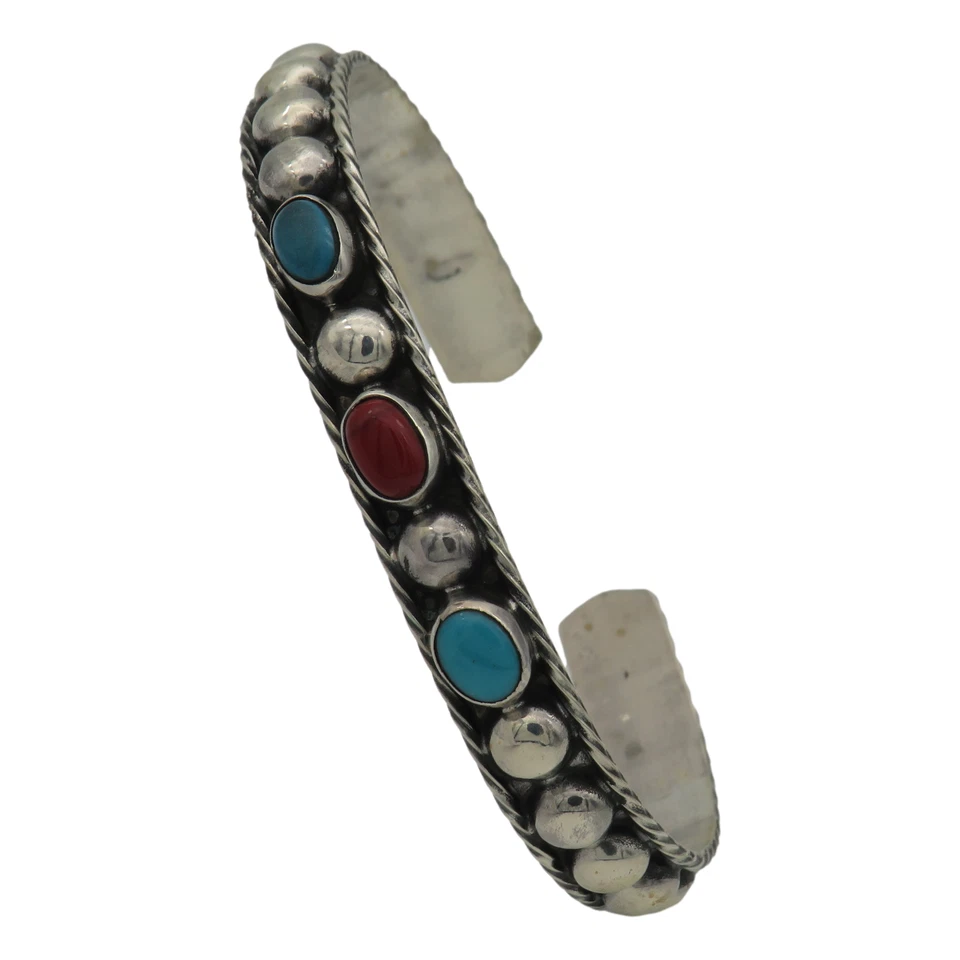 925 Silber Armreif mit Türkis und Karneol - Indianer Schmuck - Damen Modeschmuck - Bild 1 von 3