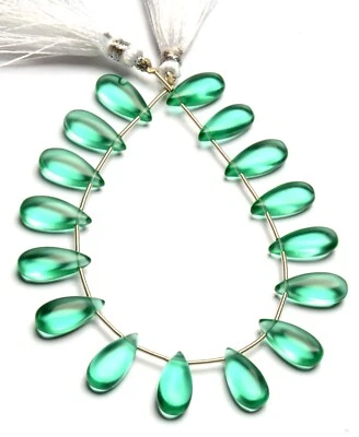 Emerald Color Quartz 15x7 mm Size Smooth Pear Shape Beads 7" Strand - Image 1 of 4