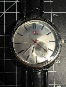 Vintage Men's Luis Cardini Watch, Silver Tone w/ Black Band, UNTESTED - Picture 1 of 10