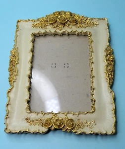 Beige with golden rose accents photo frame for 5x7 vertical photo, easel back - Picture 1 of 2