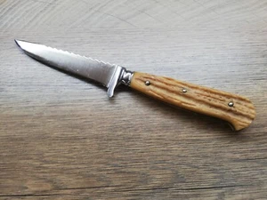 VTG RARE GERMAN ANTON WINGEN A.W.JB STAG HORN HANDLE HUNTING BOOT SAWBACK KNIFE - Picture 1 of 12