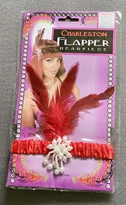 1920s Flapper/Burlesque/Charleston/Gatsby headpiece. Red feather/white beads - Picture 1 of 6