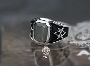 Anillo unicursal de labradorita de plata 925 anillo unicursal de labradorita natural - Imagen 1 de 6