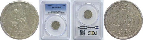 1864-S Seated Liberty Dime PCGS XF-40 Cover