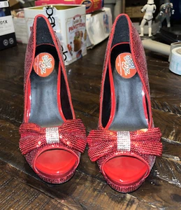 Women's 5" Red Sequin Heels With Diamond Bow Hot Topic Dorothy Wizard Of Oz 9 - Picture 1 of 9