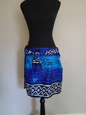 Rima 泳装女式沙滩裙包裹式可调节领带海洋蓝色鱼均码  — 第 1/4 张图片