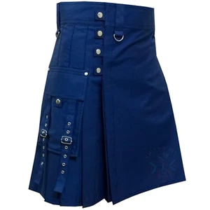 Kilts For Men Navy Blue Utility Kilt Scottish Premium Cotton Kilts For Sale - Bild 1 von 5
