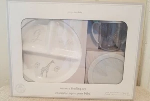 New Pottery Barn Baby Gray & White Giraffe Nursery Feeding Set - Plate Cup Bowl - Picture 1 of 11