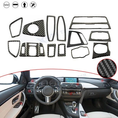 15Pcs Carbon Fiber Full Interior Trim Sticker Cover For BMW 3 4 Series F30 F32 - Image 1 of 4