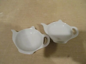 Cordon Bleu White Teapot Shaped Ceramic Teabag Holders, 4.5" L x 3.25" W (2pc) - Picture 1 of 5