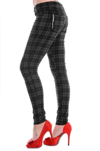 BANNED Apparel Grey Tartan Check Skinny Punk Emo Stretch Rockabilly Trousers - Picture 1 of 1