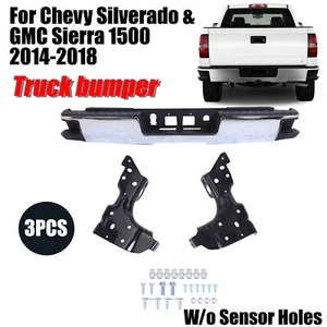 Chrome Rear Bumper Assembly For Chevy Silverado 1500 GMC Sierra 1500 2014-2018 - Picture 1 of 18