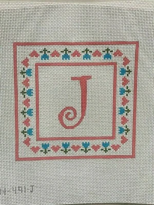 J-R initial handpainted needlepoint canvas - Image 1 of 4