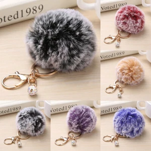 Faux Fur Fluffy Ball Keychain Hairball Pompom Keyrings Bag Hanging Pendant - Picture 1 of 40