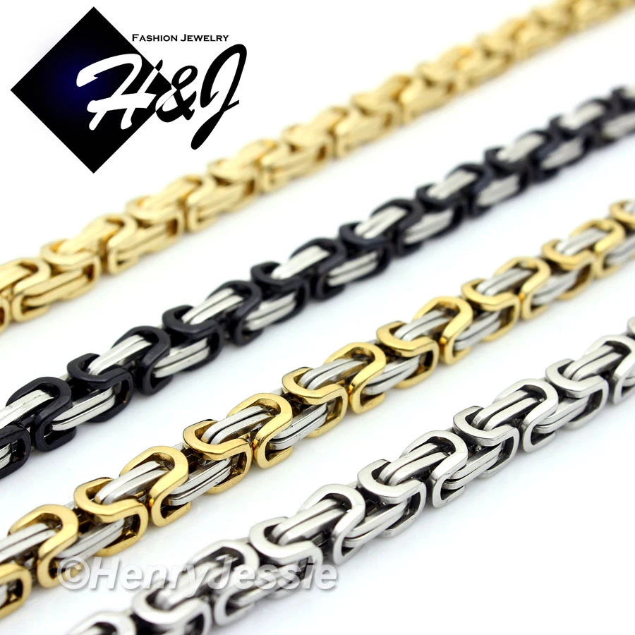 18"-40"Stainless Steel 4/6/9mm Silver/Gold/Black Plated Byzantine Box Necklace - Image 1 of 1