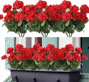 3 Pack Artificial Flowers for Outdoors Red Geranium Silk Flowers Outdoor UV Resi - Picture 1 of 12