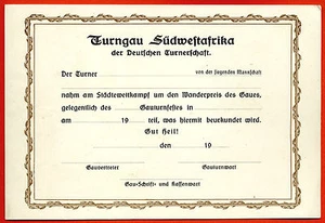 Original Urkunde Turngau Südwestafrika der Deutschen Turnerschaft 3.Reich - Bild 1 von 2