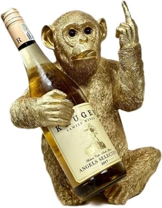 Wine Holder Gold Up Yours Monkey Resin Single Bottle Storage Novelty Ornament - Picture 1 of 7