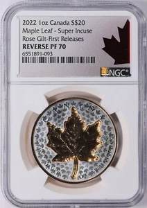 2022 20 $ Canada Maple Leaf Super Incuse Rose Gilt NGC Reverse Proof 70 093 - Bild 1 von 2