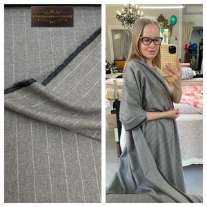 GREY Striped Wool & Cashmere Flannel Suiting Fabric  VITALE BARBERIS 5.35m - Picture 1 of 16