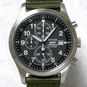 CITIZEN OXY Military Field Watch 0510 2000 Black Chronograph Luminous Date Japan - Picture 1 of 12