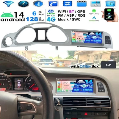 DAB+ 6+128G CarPlay Android 14 Autoradio GPS Navi Für Audi A6 C6 4F MMI 2G 05-09 - Bild 1 von 4