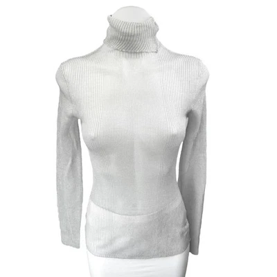 NEW Ser.O.Ya Piper Gray Linen Knit Turtleneck Long Sleeve Sheer Sweater Top Sz M - Image 1 of 4