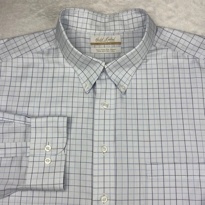 Roundtree & Yorke Gold Label Dress Shirt Mens 19-36/37 BIG Lt. Blue Checks - Image 1 of 4