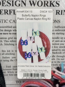 Butterfly Napkin Rings Set Of 6 Plastic Canvas Kit #1931 Vintage New - Picture 1 of 3
