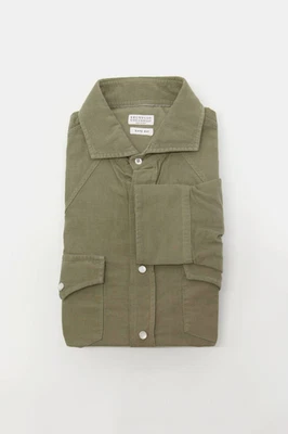NUEVO CON ETIQUETAS $1150 Camisa a Presión Brunello Cucinelli Para Hombre "Fácil Ajuste" Pana A252 Foto 1 de 4