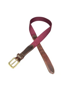 Cinturón de cuero genuino de lona granate vintage LL Bean para hombre talla pequeña cintura de 30" - Imagen 1 de 4