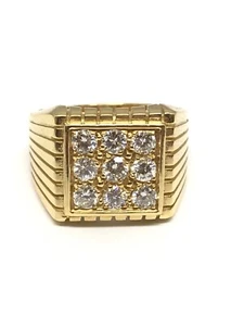 Chevalière en or jaune 18 carats et diamants , plateau carré , T51 ajustable - Picture 1 of 13