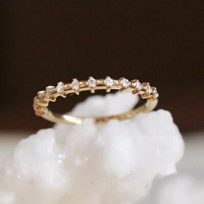 14k Gold Half Eternity Prong Set Distance Diamond Band Ring Proposal Jewelry US7 - Image 1 of 2