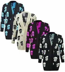 New Ladies Womans Skull Knitted Gothic Halloween Open Cardigan Top UK Plus Sizes - Picture 1 of 6