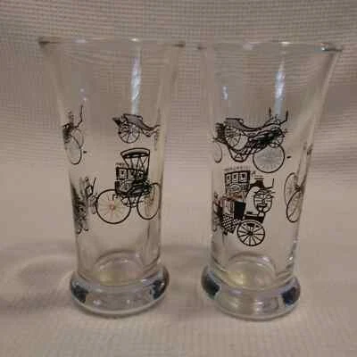 2 vasos de cerveza MCM Barware Libbey negros y dorados coche antiguo y buggy LRS137 Foto 1 de 4