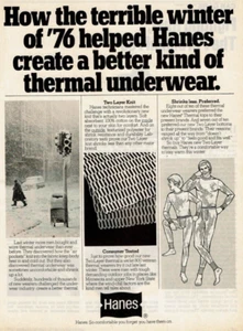 1977 Vintage Print Ad Hanes How the terrible winter of '76 helped thermal - Picture 1 of 2