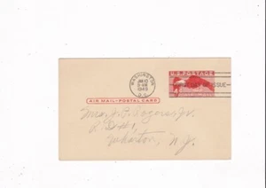 US AIRMAIL FIRST DAY ISSUE POSTAL CARD WASHINGTON TO WHARTON, N.J. 4C PREPAID - Picture 1 of 2