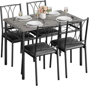 5PCS Dining Set Wood Table and 4 Upholstered Chairs Kitchen Breakfast Furniture - Picture 1 of 18
